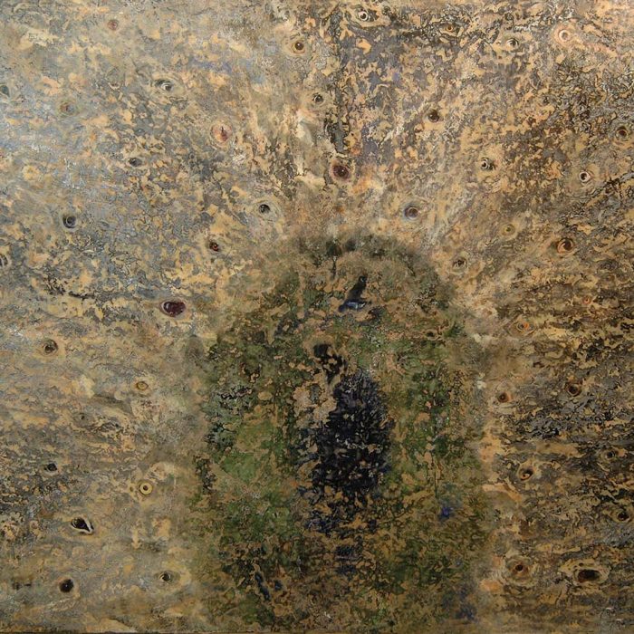 Aux aguets, 2004-cire, huile et collages sur toile-130 x 162 cm-C.p